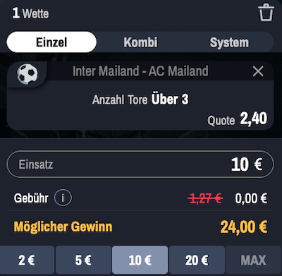 Unser Wettschein zum Winamax Topspiel Inter vs. AC Mailand