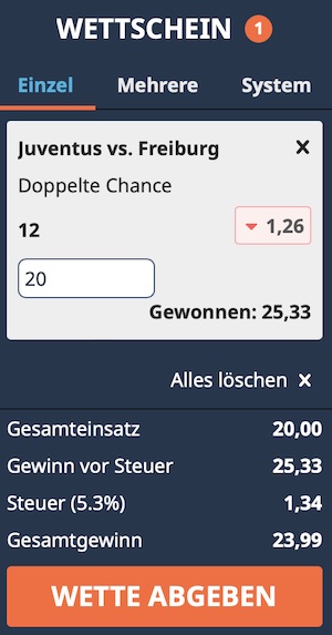 Chillybets Tipp Doppelte Chance bei Juventus gegen Freiburg