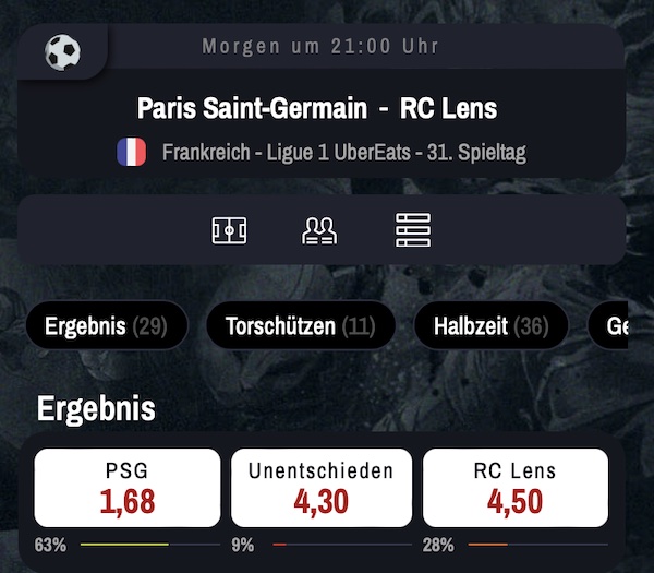 Winamax PSG Lens Topspiel LIVE Gratiswette