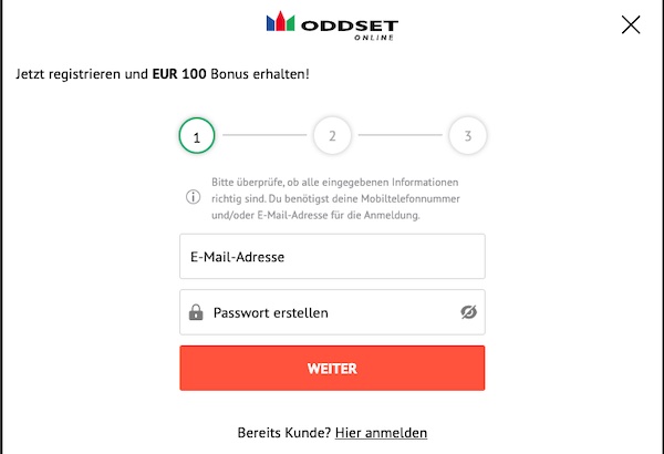 Drei einfache Schritte bei der ODDSET Registrierung