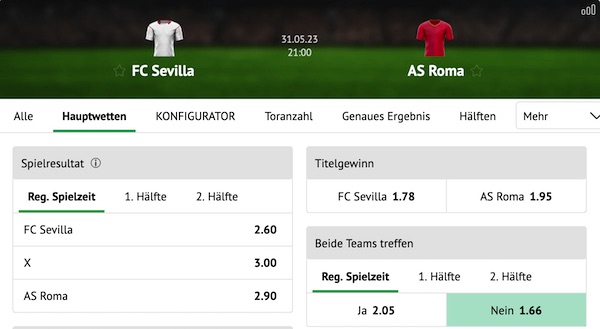 oddset fc sevilla as roma wettquoten