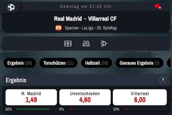 10€ Live-Freebet sichern beim Winamax Topspiel: Real Madrid - Villarreal