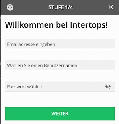 Kontoerstellung bei Intertops