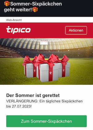 Tipico verlängert seine Sixpäckchen Aktion im Sommer bis 27. Juli 2023
