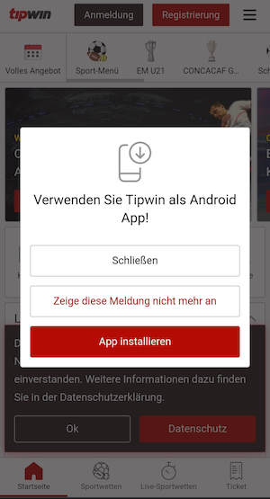 Installieren der Tipwin Android App