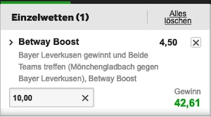 Betway Superboost zum 2. Bundesliga-Spieltag (Gladbach-Leverkusen)
