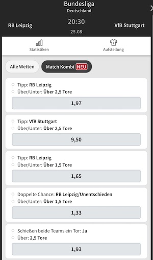 Tipico Match Kombis zum Bundesliga-Spiel RB Leipzig vs VfB Stuttgart