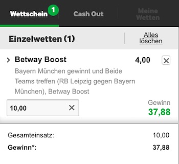 Bayern gewinnt gegen Leipzig und beide treffen zu Quote 4.0 - nur bei Betway!