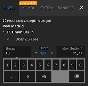 Wettschein bei NEO.bet zu Real-Union