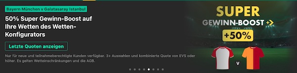 50% mehr Gewinne von Bet365 zu Bayern München - Galatasaray