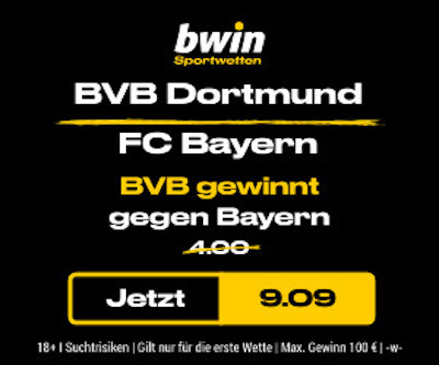 Bwin steigert Quoten - Dortmund besiegt die Bayern zu Quote 9.09