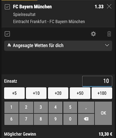 Quote 10.0 auf Bayern Sieg vs. Frankfurt bei Bwin