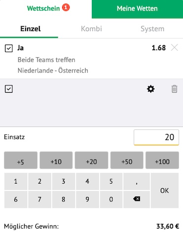 ODDSET Bonus umsetzen mit Wette auf Niederlande - Österreich