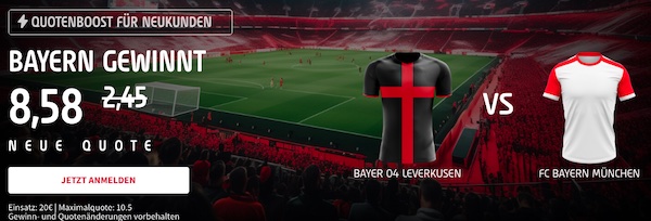 Tipico steigert die Quoten auf Sieg Bayern vs. Leverkusen um 250%
