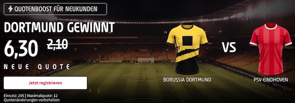 Borussia Dortmund besiegt PSV Eindhoven mit erhöhter Tipico Quote
