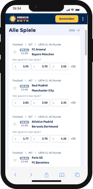 Das Wettangebot in der Merkur Bets App