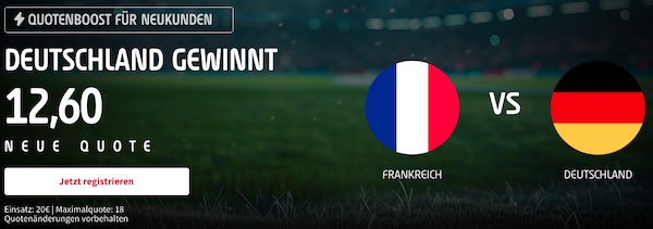 Tipico steigert die Siegquote von Deutschland vs. Frankreich von 4.20 auf 12.60!