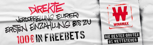 100% bis 100€ in Freiwetten beim regulären Winamax Bonus