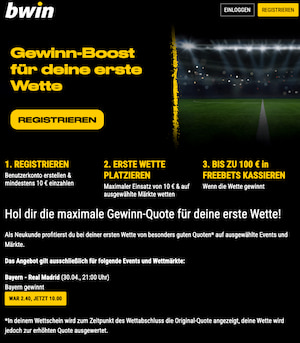 Bayern-Real Quote bei Bwin auf 10.0 erhöht