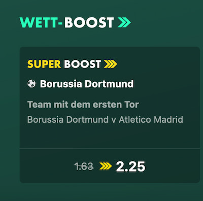 Quotenboost bei bet365 zu Dortmund gegen Atlético