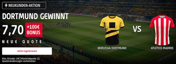 250% Quotenboost von Tipico für Dortmund Atletico Wetten