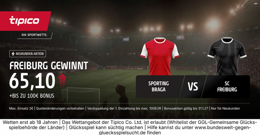 Tipico Quotenboost auf Auswärtssieg Freiburg in Braga